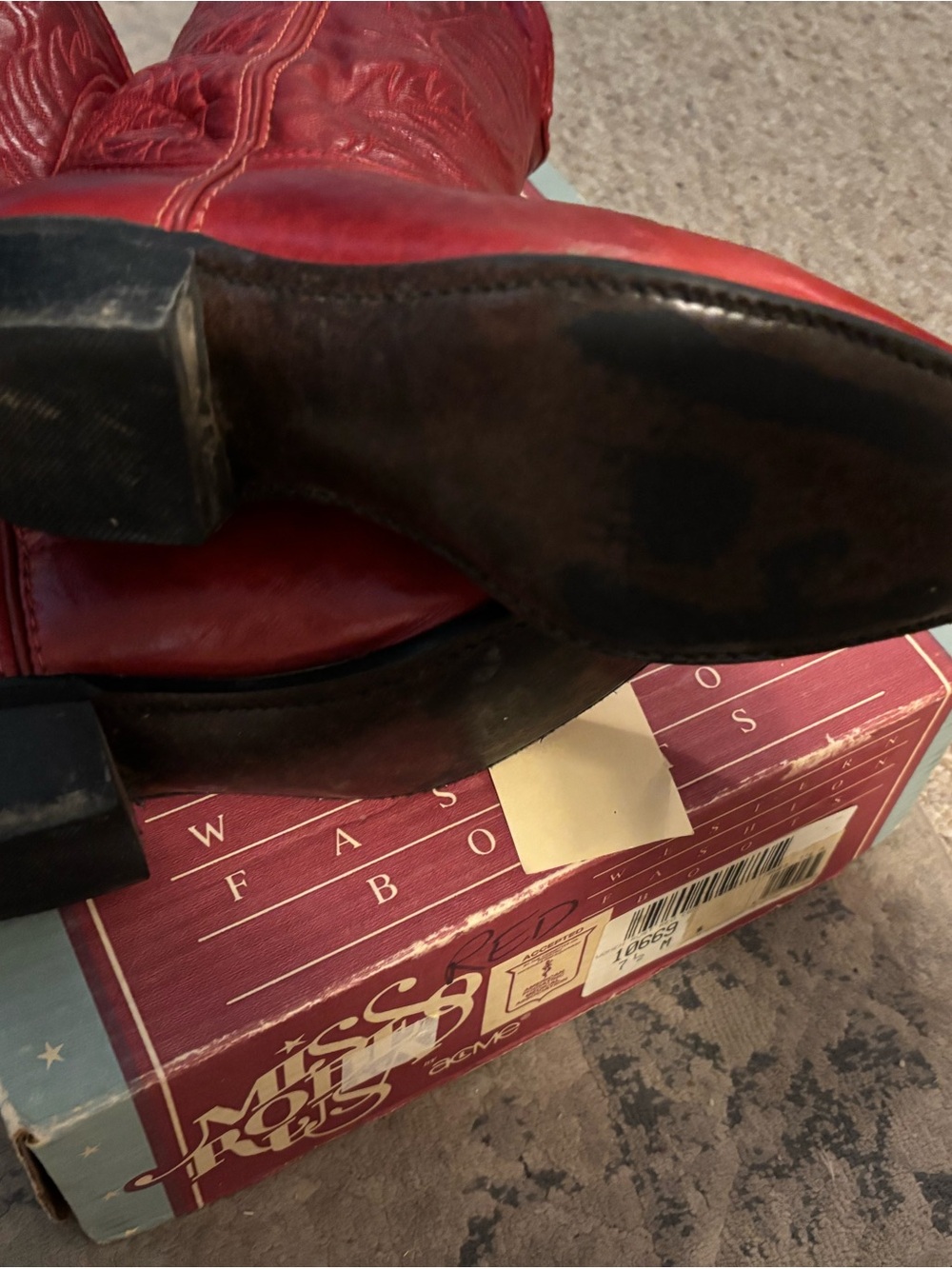 Vintage Miss Rodeo by Acme Red Leather Western Cowboy Boots - Picture 6 of 8